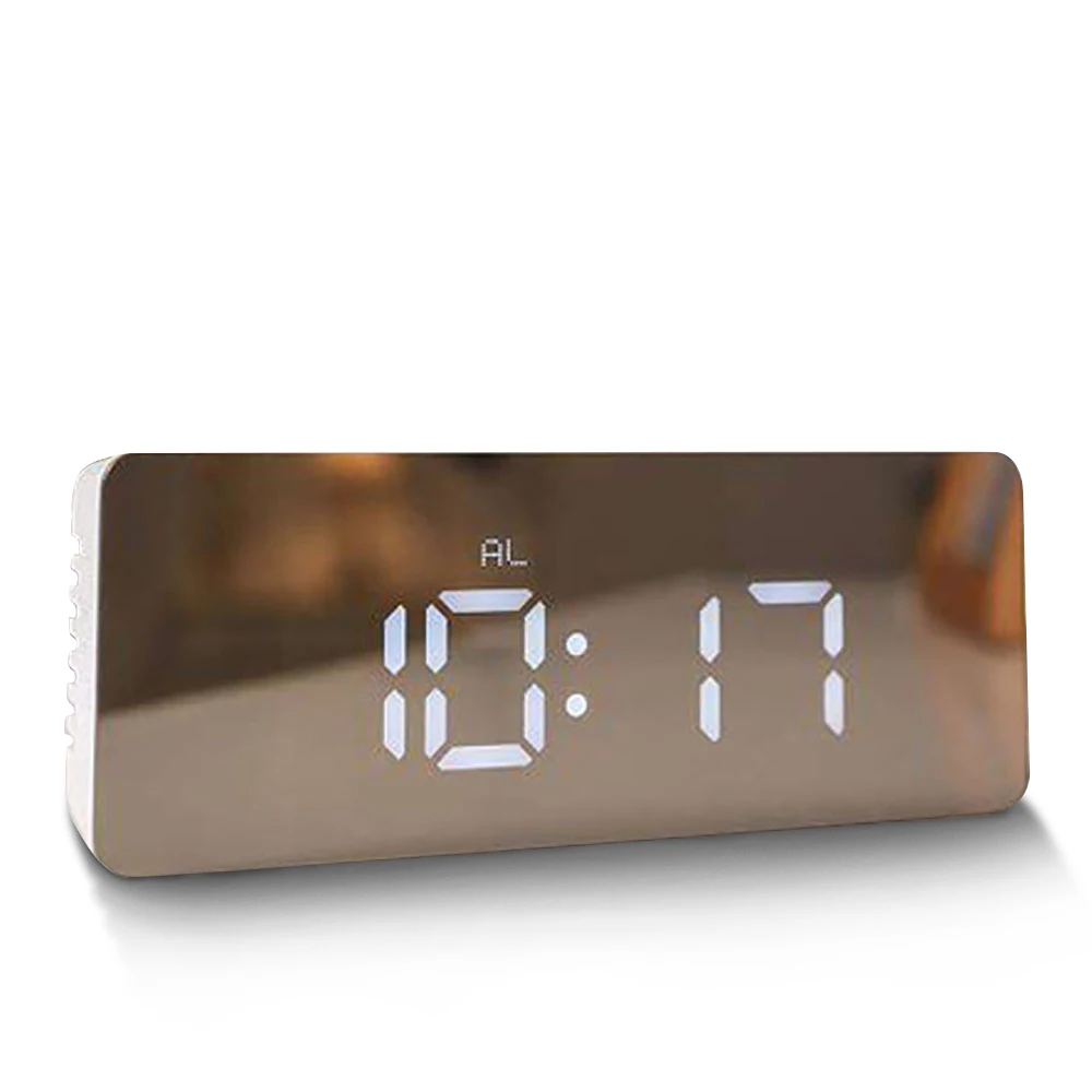 

Table Clock Alarm Clock Snooze Mirror LED Digital Clock Time Temperature Large Electronic Display Rectangle digital desk clock