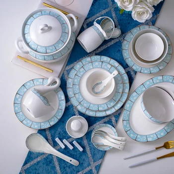 

Suit family combination European style Jingdezhen bone china tableware bowl bowl chopsticks simple ceramic bowl plate rice bowl