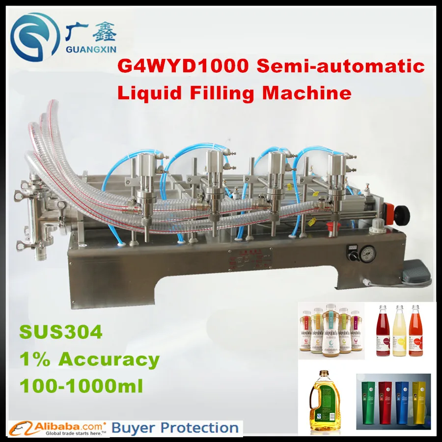 

G4WYD1000 Semi-automatic Four heads Liquid Piston filling machine,Cosmetic Liquid Piston Filling Machine 100-1000ml)