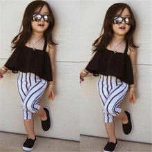 Комплекты одежды для маленьких девочек топы жилет без рукавов штаны в полоску комплект одежды из 2 предметов для маленьких девочек