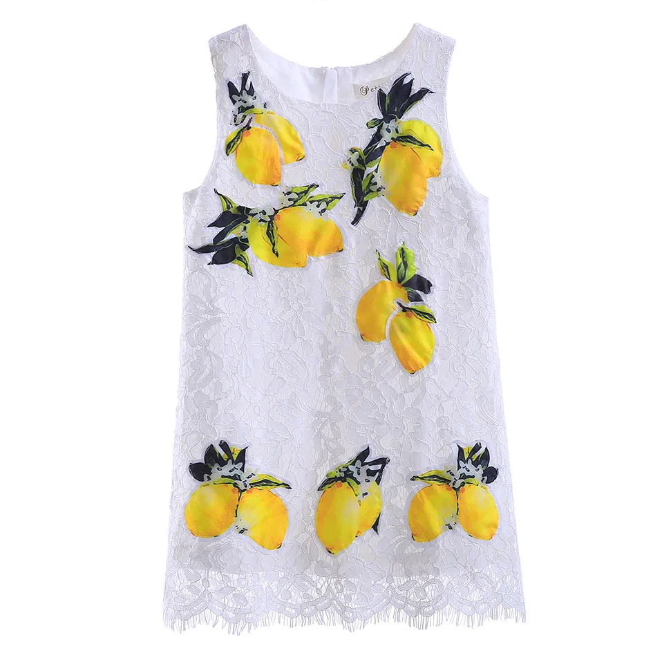 

Pettigirl Latest Summer White Girls Dresses Lemon Printed Straight Princess Dress With Back Zipper Kid Costumes GD90314-699F