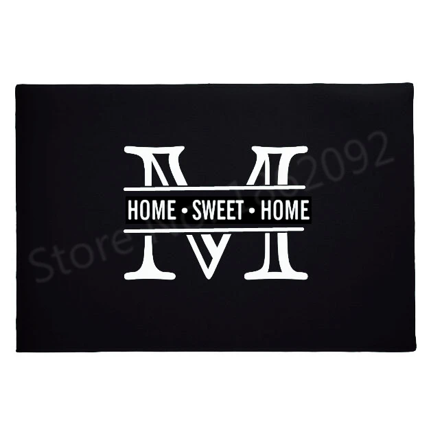 

Black White Modern Monogram Initial Doormat Custom Letter Home Sweet Home Entry Welcome Door Mat Personalised Rug Carpet Rubber