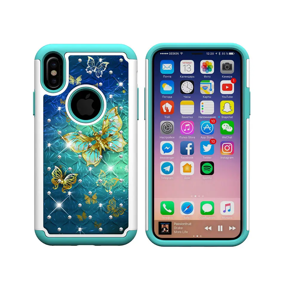 High quality 2-in-1 TPU + PC back cover For iPhone X 7 8 Plus shells Capa Fashion diamond flash phone case 6 6S Coque |