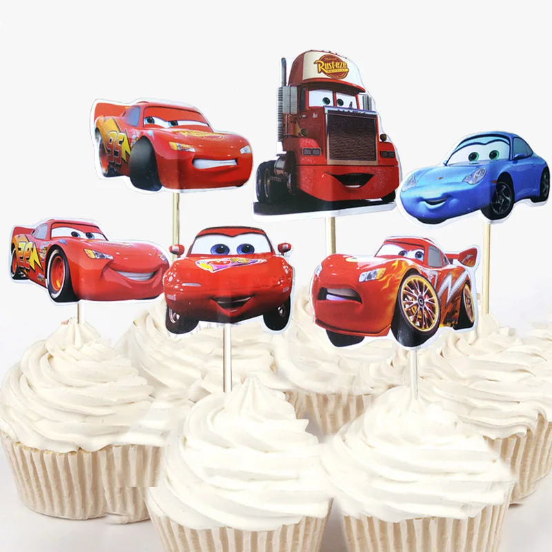 

24pcs/48pcs Disney The Cars Lightning McQueen auto racing Cupcake topper for cake decoration birthday wedding party suppliers