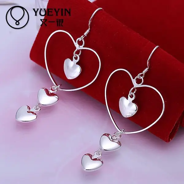 Серьги в форме сердца оптовая продажа длинные висячие серьги с серебряным
