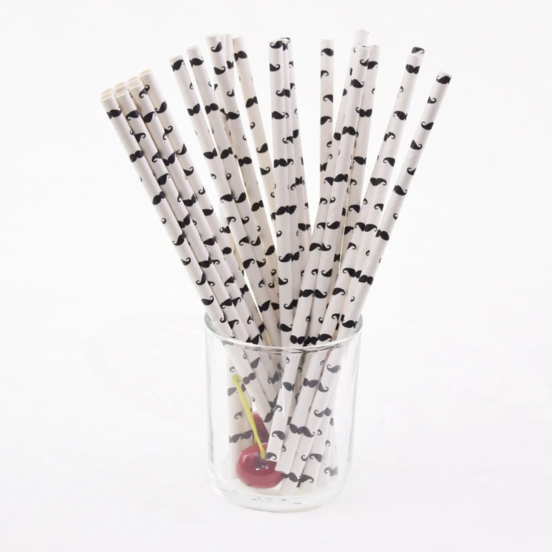 

500pcs Mustache Black Paper Drinking Straws Chevron Paper Straw for Baby Shower Wedding Birthday Halloween DIY Party Decor