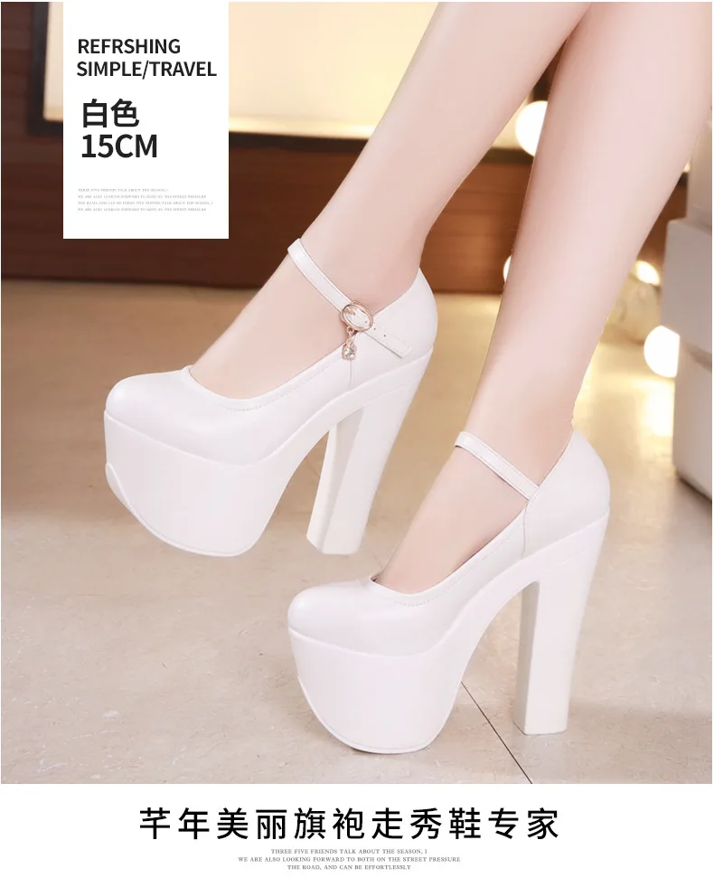 Black Platform High Heels Wedding Shoes Bride New Women's Pumps Platform Shoes White Split Leather For Ladies Dance Shoe