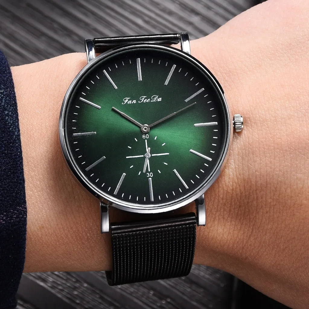 

Fashion Luxury Mesh Belt Watch Double Eye Dial Analog Quartz Men Watch No waterproof Alloy Casual Male Clock Wristwatch W516
