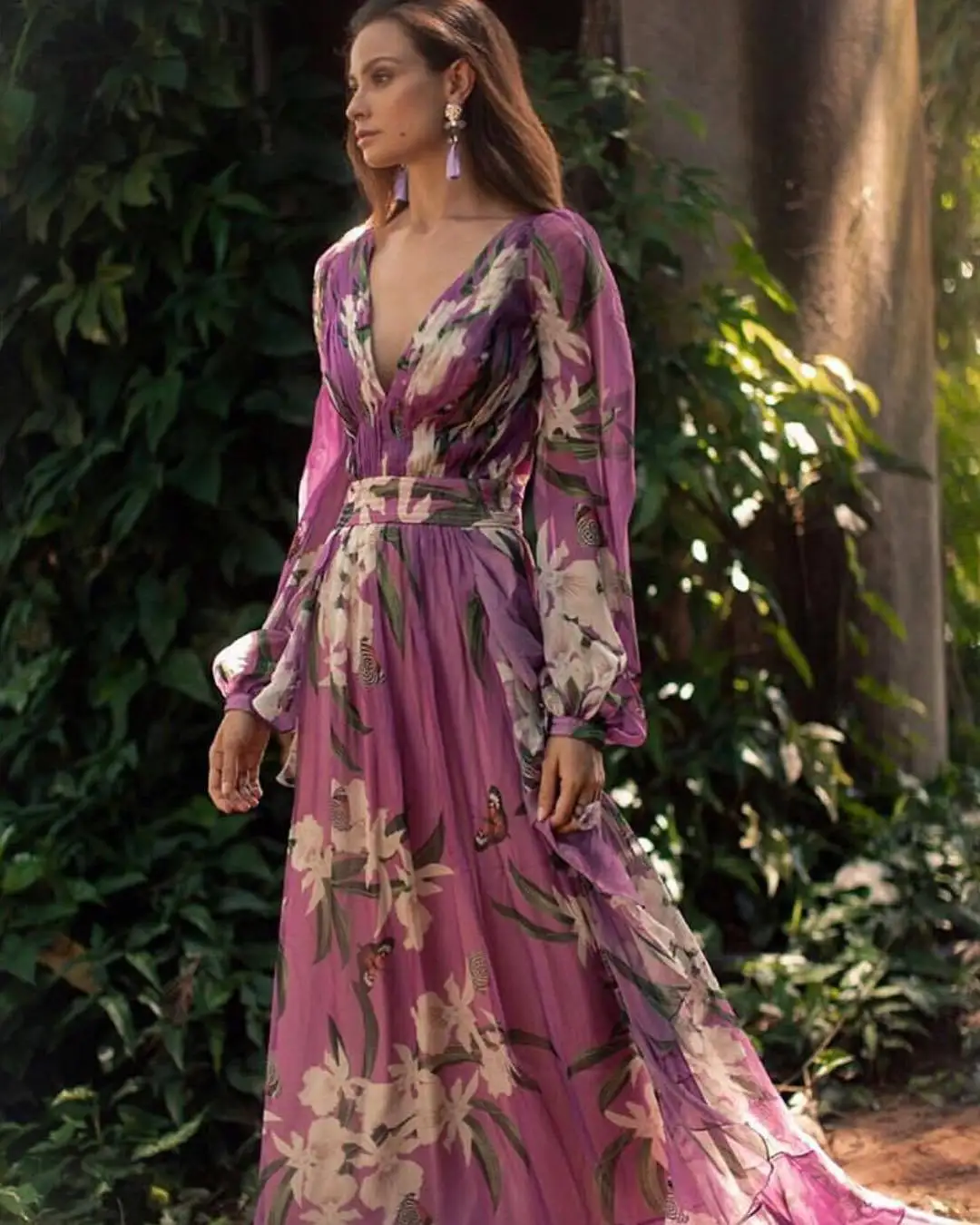 A line v neck chiffon dress Outlet