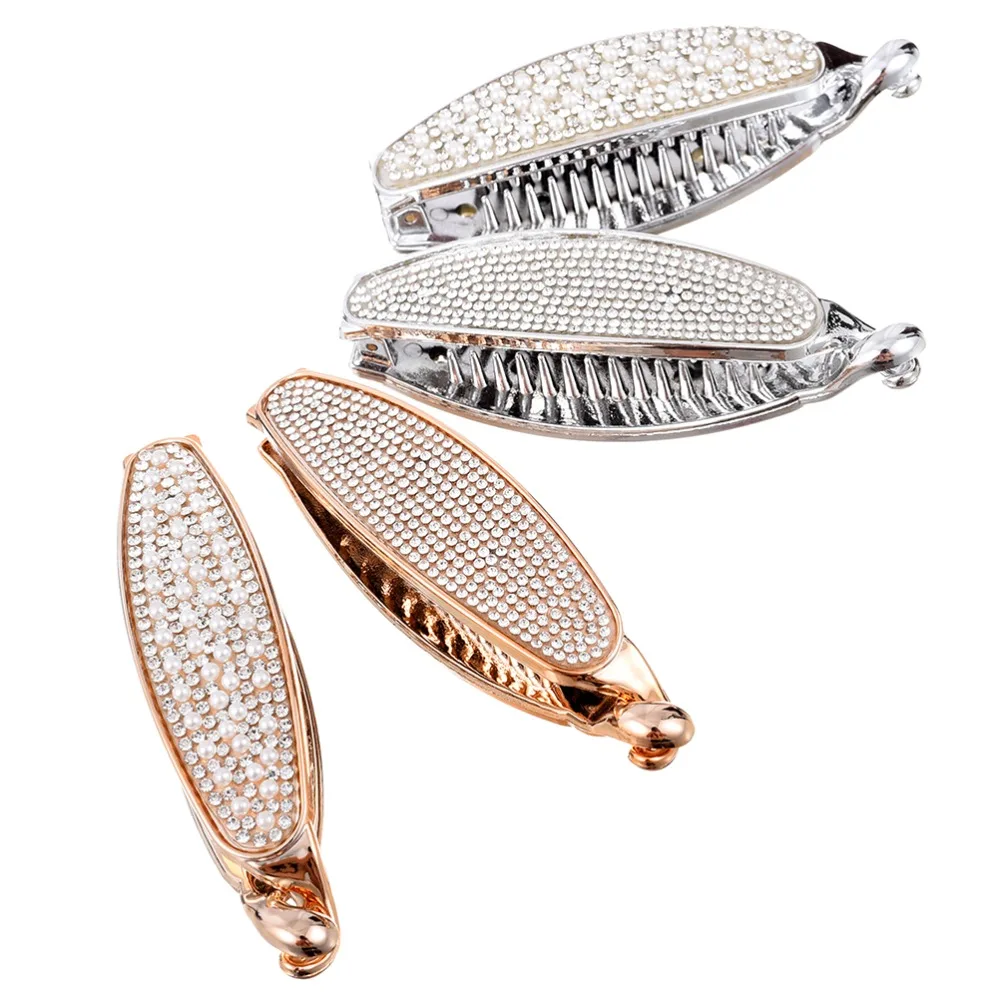

M MISM Rhinestone Pearl Banana Oval Hair Clips Women Ponytail Holder Glitter Vintage Hair Accessories Elegant Barrettes Hairgrip