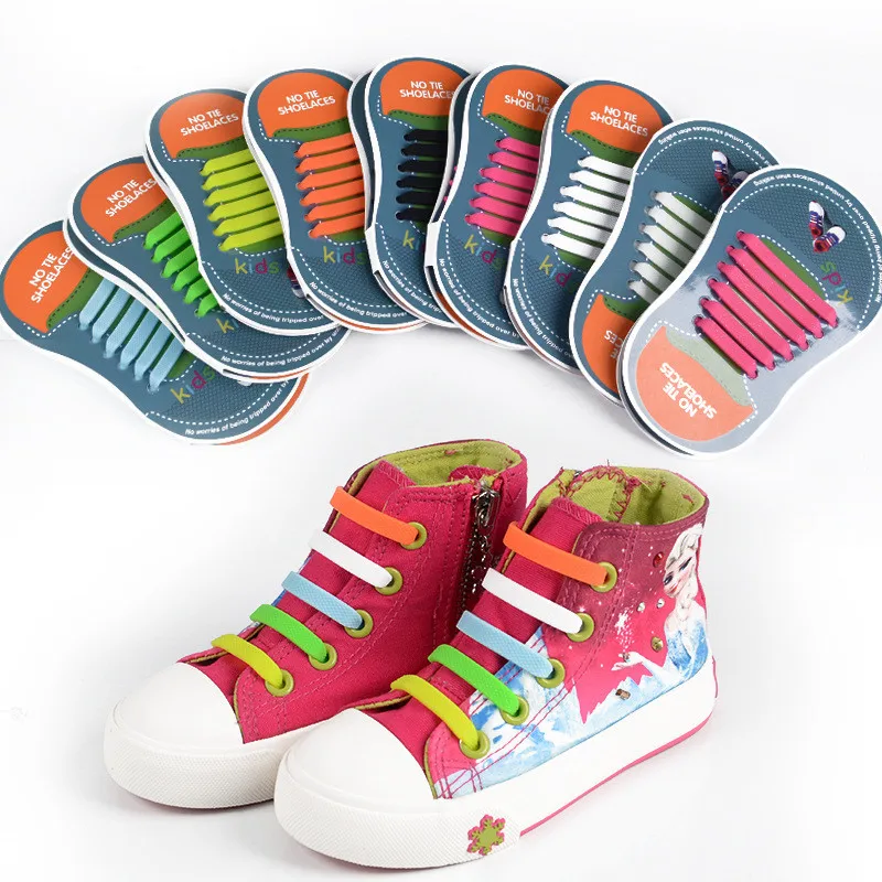 

12PCS/Set Children No Tie Shoelaces Rubber Silicone Slip Easy Sneaker Shoe Laces