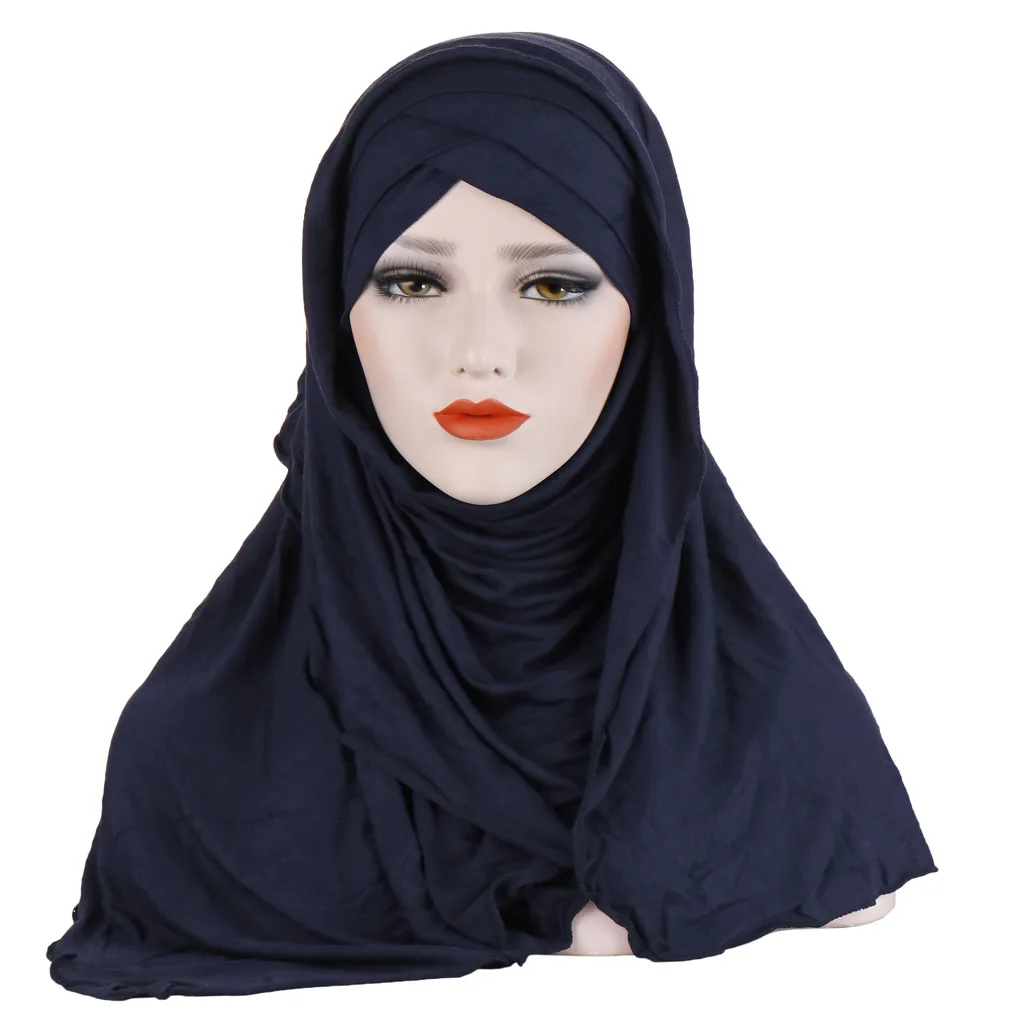 Аксессуары для волос женский хиджаб головной платок тюрбан шапка женская хлопковая чистый цвет лоб крест головной платок шляпа воротник - Цвет: Золотой