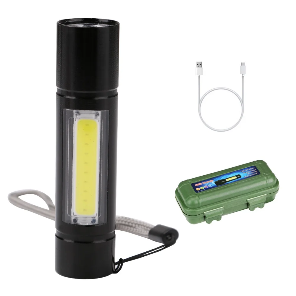 Sanyi Portable Flashlight COB LED Tactical Torch USB Charging Flashlights Penlight Built in