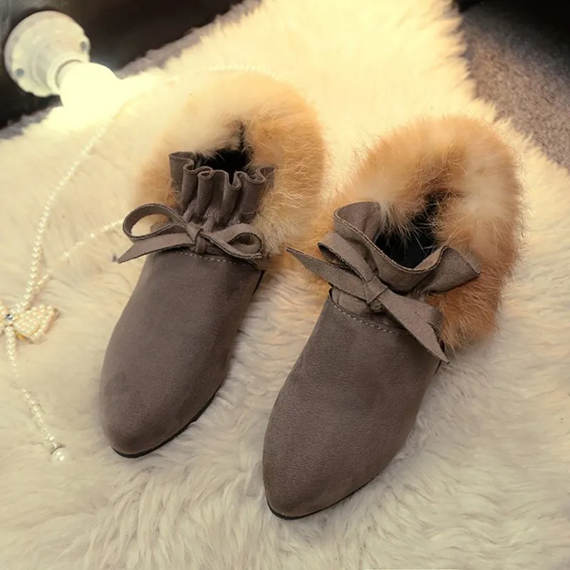 

COOTELILI Women Boots Winter Autumn Ankle Boots For Women Boots Slip On Real Fur Rubber Flat Boots Ladies Women Shoes 35-39