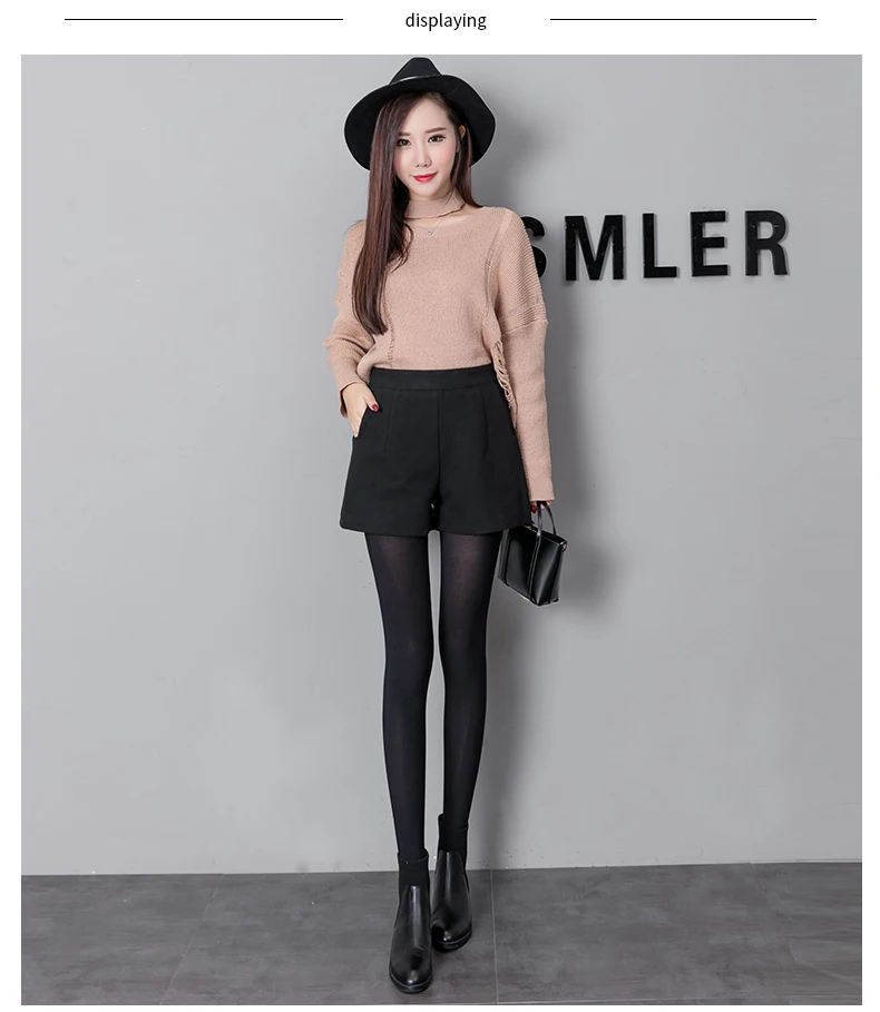 Jielur осенние корейские модные черные шорты для женщин, зимние классические базовые повседневные широкие шорты, женские свободные шерстяные шорты на молнии