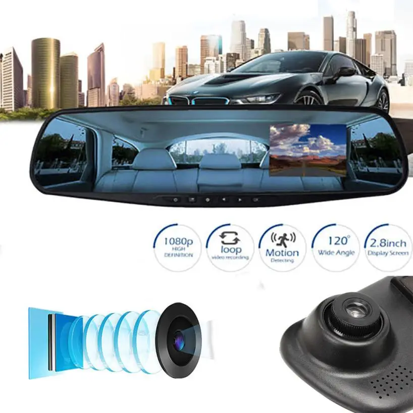 

OMESHIN 1080P 2.8 inch HD LCD Car Mirror Camera HD Vehicle DVR Cam Recorder Dashboard Apr20 Drop Shipping