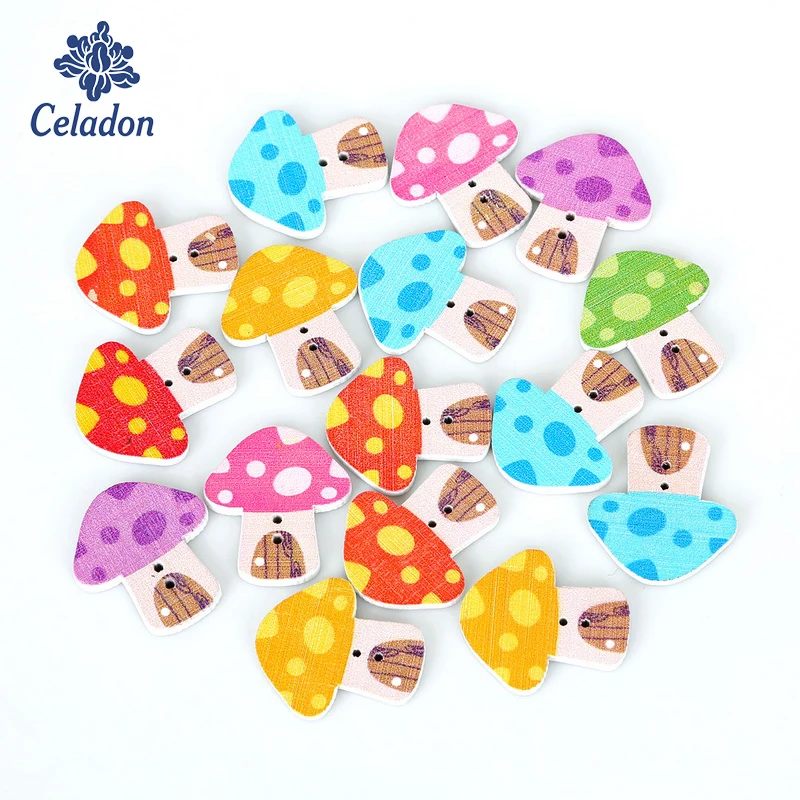 

23x26mm 50pcs Mix Color Mushroom Decorative Buttons Sewing Buttons Scrapbooking Wooden Buttons Crafts DIY Sewing Accessories
