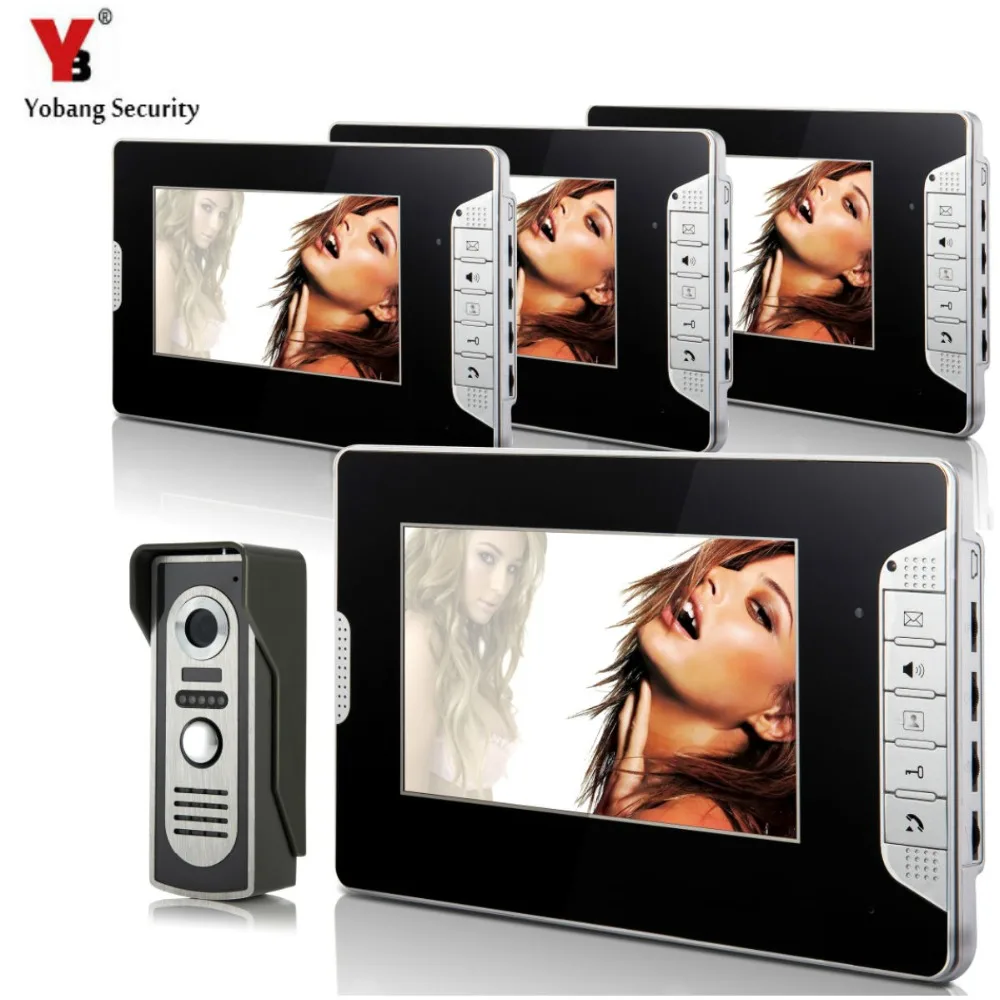 

YobangSecurity Video Doorbell 7"Inch Color Video Door Phone Doorbell Intercom Night Vision Home Security Kit 1 Camera 4 Monitor