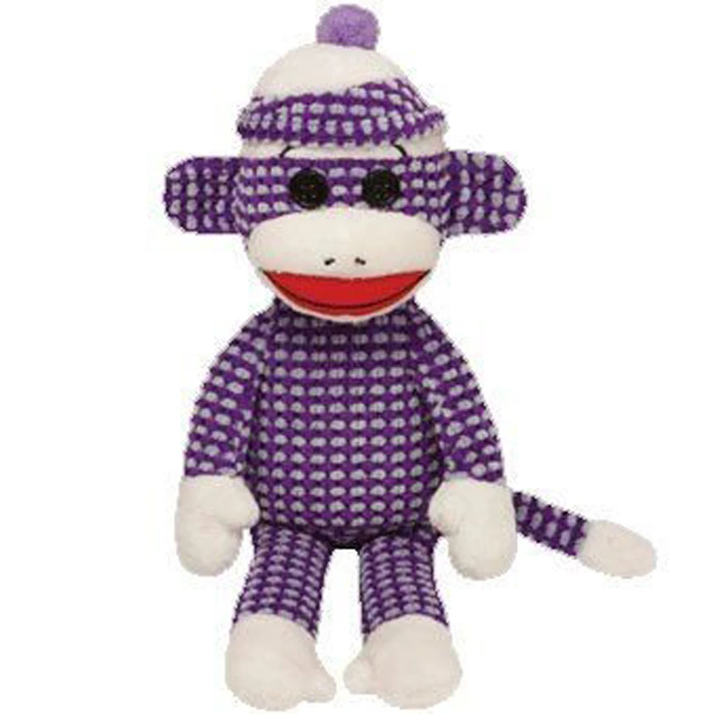 Pyoopeo Ty Beanie Babies 6" 15cm Sock Monkey Purple Plush Regular Soft
