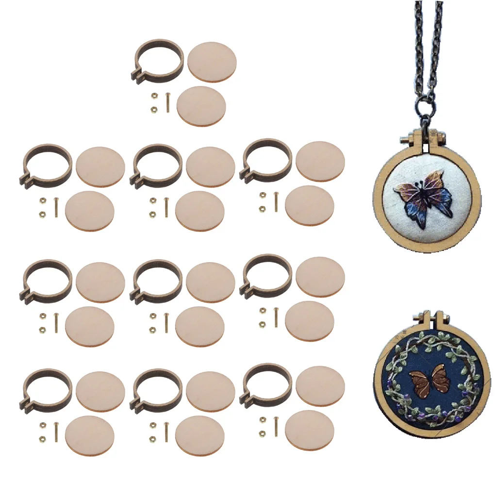 Pack of 10 Mini Round Embroidery Hoop Frame, Made of Wood - Cross Stitch, Arts, DIY Crafts Tool