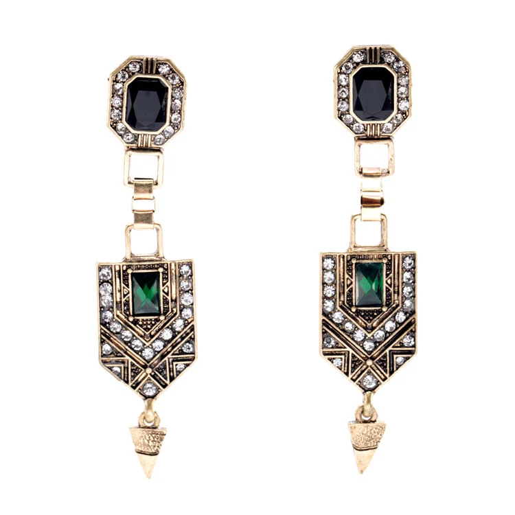 

Fashion Mix Women Jewelry Hot Antique Gold Color Color Green Crystal Long Vintage Earrings Free Shipping