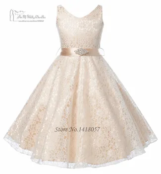 

Lovely Pink Champagne Lace Prom Dress Children Girls Pageant Dresses Sash Kids Designs Ball Gown Flower Girl Dresses 2016