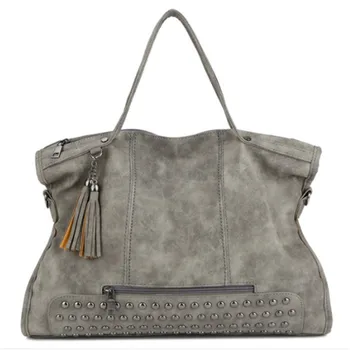 

Women Casual Handbags Female Shoulder Bags Lady Tote Bag Vintage Rivet Tassel Big Bags for Women Bolsos Feminina 2019