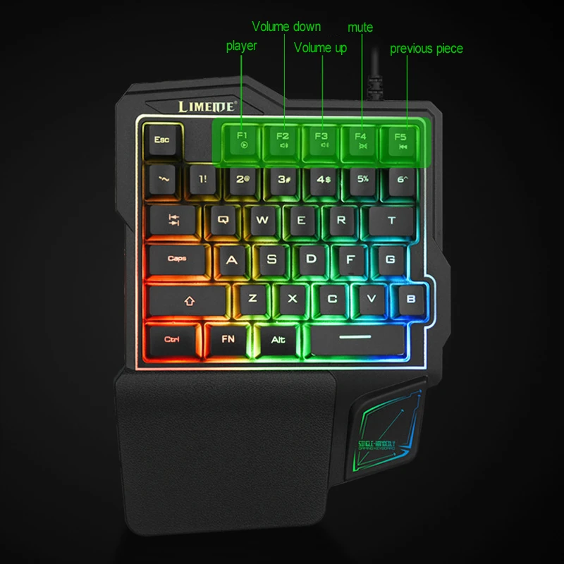 Проводная игровая клавиатура со светодиодный 7-Цвет Подсветка клавиатура 35 ключей с помощью одной руки мембранная клавиатура Игровой Клавиатуры мини-клавиатура