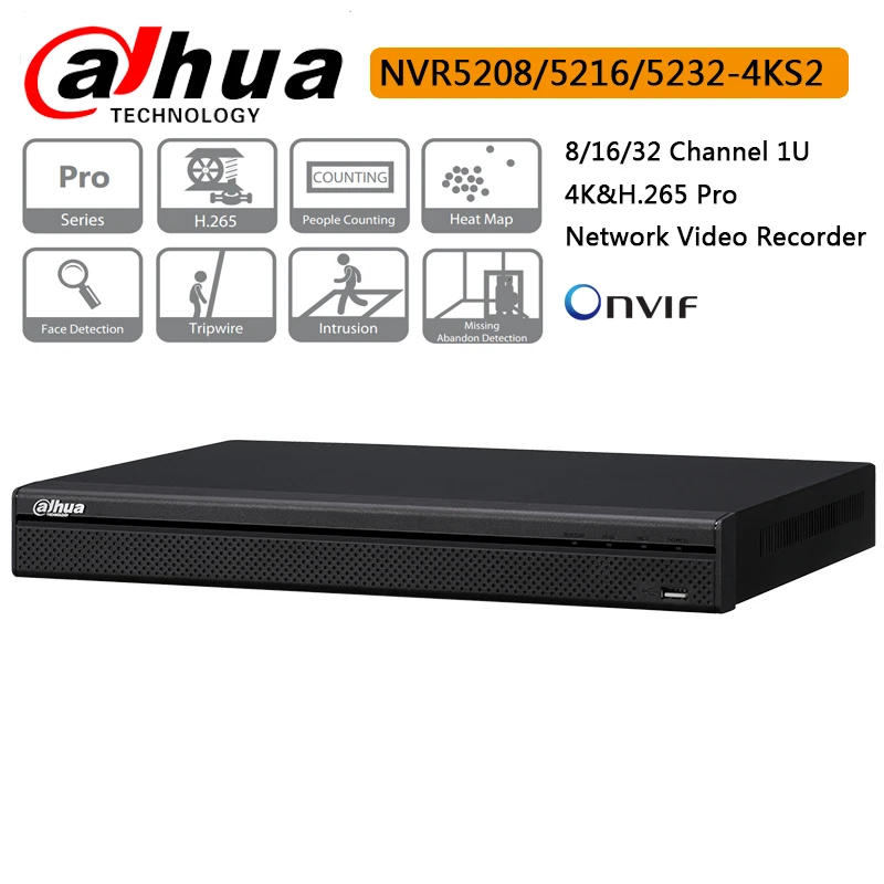 

Original Dahua 8CH 16CH 32CH NVR5208-4KS2 NVR5216-4KS2 NVR5232-4KS2 H.265 Pro Network Video Recorder Up to 12MP face detection