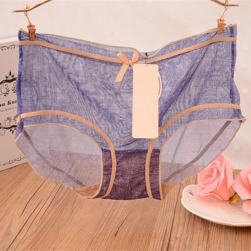 Silk Ladies Woman Seamless Sexy Panties Low Waist Briefs Female Stripe Soft Breathable Women's Thin Underwear