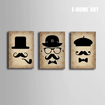 

Free Shipping E-HOME Beard Hat Clock in Canvas 3pcs wall clock