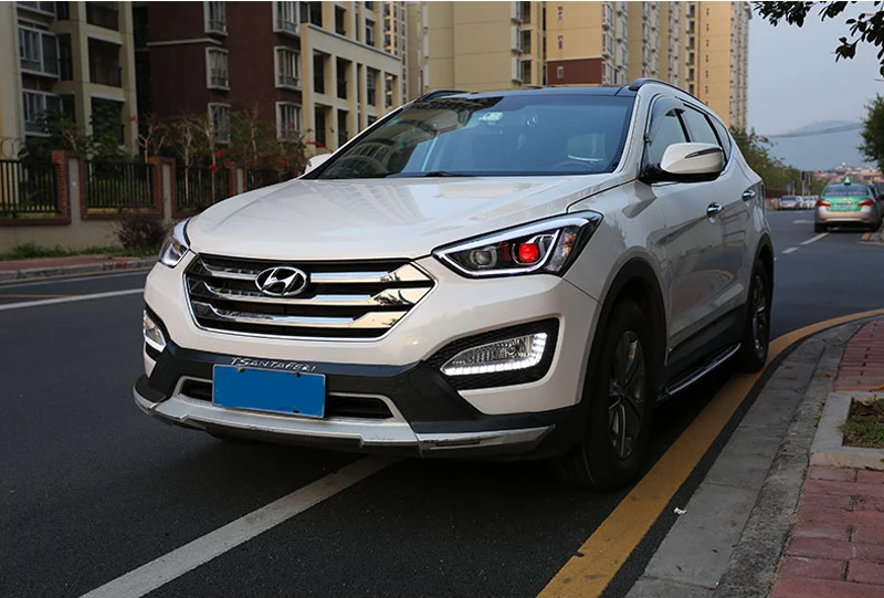 Автомобильная головная лампа для hyundai Santa Fe IX45 светодиодный фары DRL Биксеноновые линзы парковочные Противотуманные фары светодиодные полосы передние фары