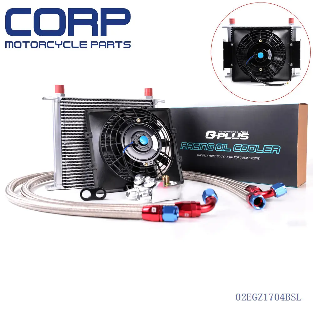 Universal 30 Row Engine Transmission 10AN Oil Cooler+ 7" inch Electric