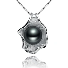 FEIGE 9-10mm Natural Black Freshwater Pearls Shell-shaped Pendant Necklaces For Women’s 925 Sterling Silver Chain Fine Jewelry