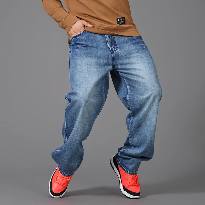 

Youth Loose Jeans Men Tide Hip Hop Street Dance Skate Pants Men Large Size Wide Leg Casual Solid Straight Pants 2019 Spring New