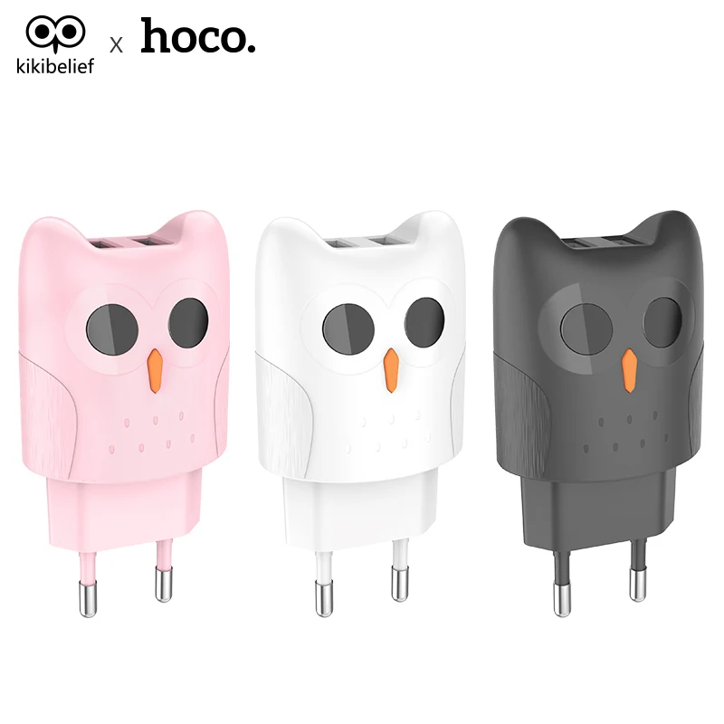 

HOCO Cute 2 Port USB Charger 2.1A EU Plug Wall Mobile Charger for iPhone X XS XR Samsung Xiaomi Phone Universal Travel Adapter