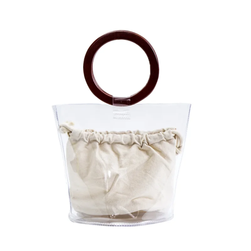 

Transparent Bag Bamboo Handle Summer Tote Bag for Beach Luxury PVC Leather Handbag Fashion Women Elegant Handbags Colorful 2019