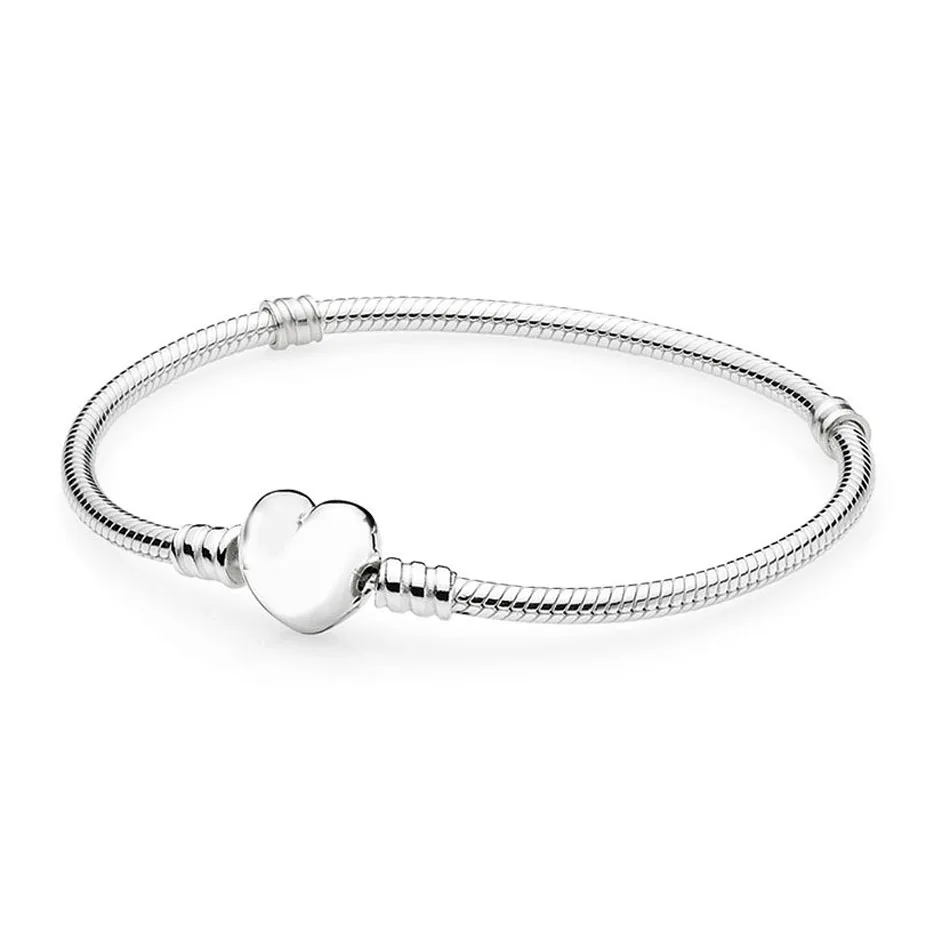 

Authentic S925 Sterling Silver Women Bracelet Bangle fit Lady Bead Charm Pendant Dangle Signature Heart Clasp Bracelet