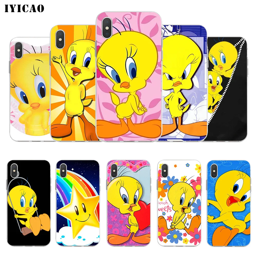 

IYICAO Cute Cartoon Tweety Soft Silicone Phone Case for iPhone X XR XS MAX 6 6s 7 8 Plus X 5 5S SE TPU Cover