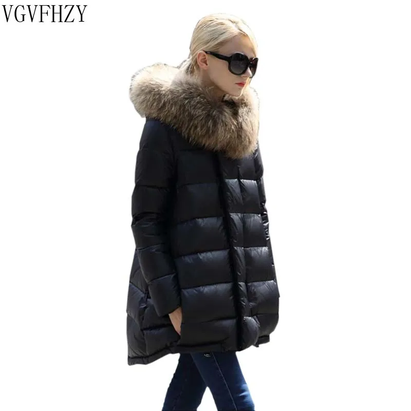 Femelle Parkas Fourrure gray Col À Laveur Le Nouveau Veste Chaud Doudoune D'hiver Capuche Bas Épaississement Femmes 2018 Manteau Black Manteaux Vers De Raton Zx0qA4a