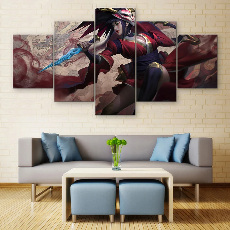 5-Panel-Canvas-Game-Poster-League-of-Legends-Akali-Wall-Art-Painting-Canvas-Printed-Home-Decor (2)