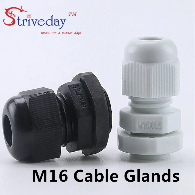 

100pcs/lot White Black M16 Nylon plastic cable gland Wiring Accessories cable connector IP68 waterproof Gland