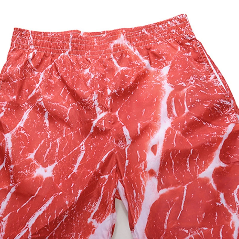 Alisister Simulation Beef Bacon Print Men's Shorts Summer Beach Bordshorts Personalized Boys Shorts Vacation Holiday Jogger