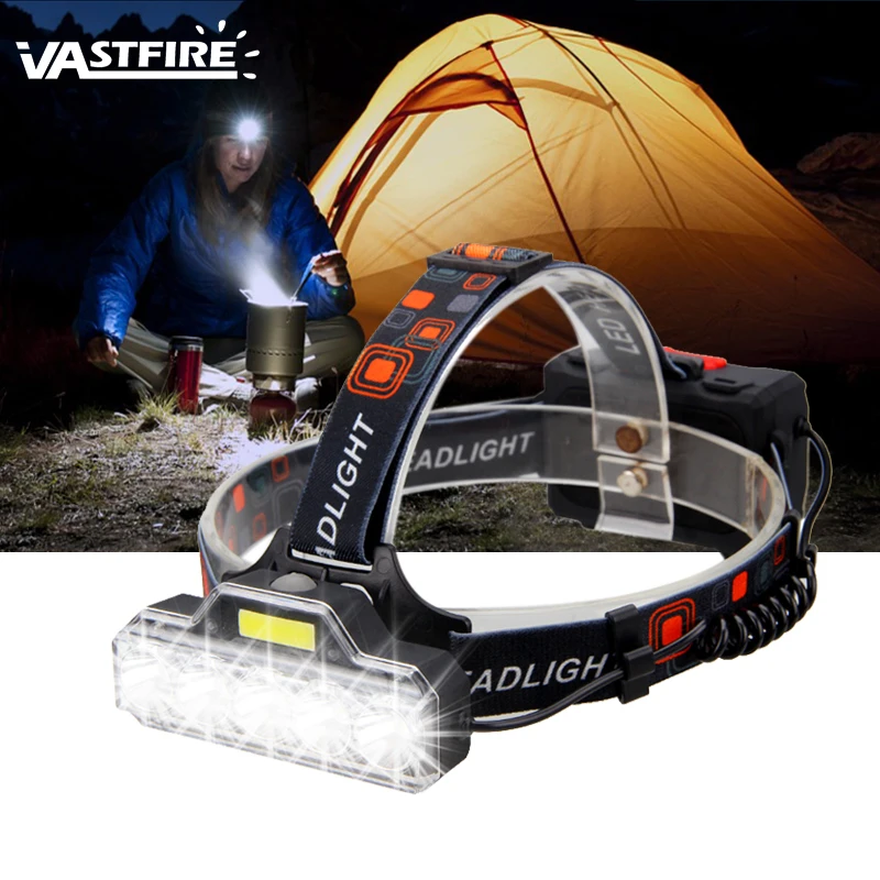 

VastFire 20W 6 Mode USB Headlamp 5*T6 LED lamp beads+COB LED Head Lamp Torch Flashlight Power Bank Lantern for Outdoor Lighting