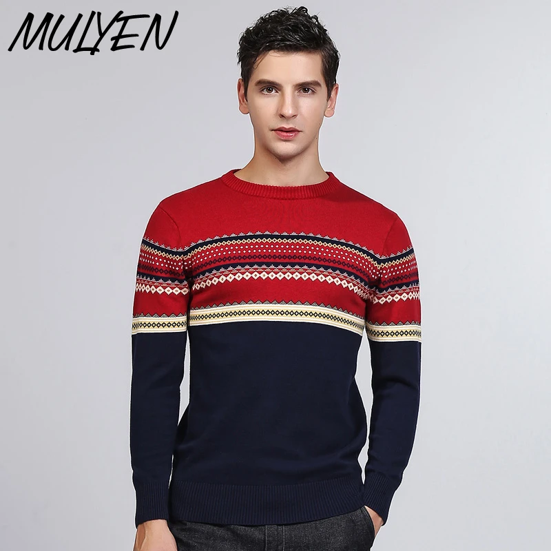 MULYEN 2017 Colorful Patchwork Sweater Men For Autumn