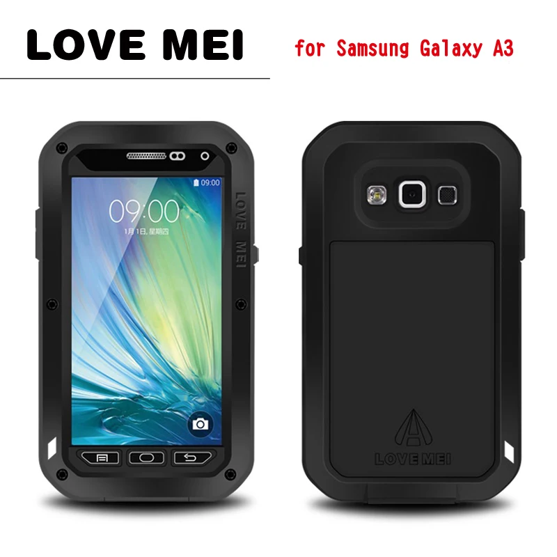 

LOVEMEI Dirt-resistant Anti-knock Metal Aluminum Cases with Gorilla Glass for Sumsang Galaxy A3 A3000 Heavy Duty Protection Case