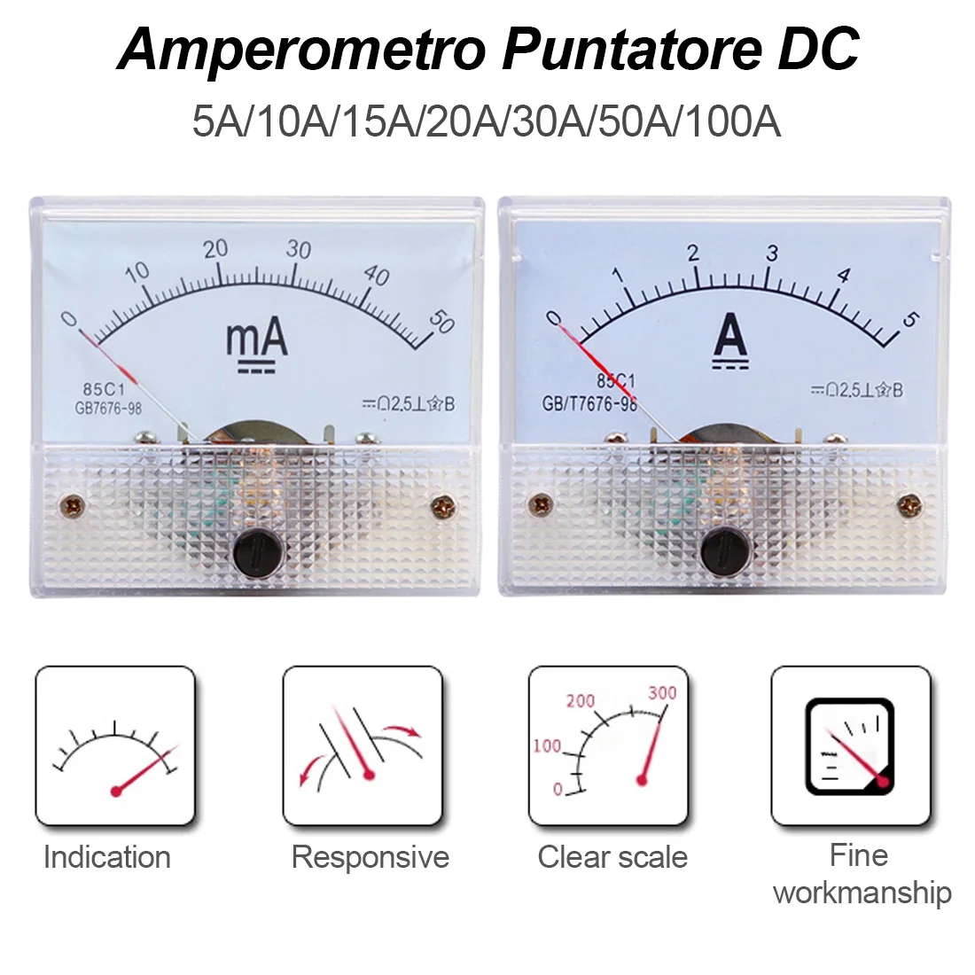 Измерительные инструменты DC аналоговая указка панель измерителя тока 5A/10A/15A/20A/30A/50A/75A/100A токовый механический амметр