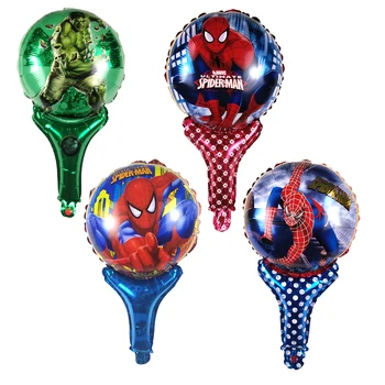 

50pcs/lot Handheld Stick Cartoon Hulk & Spiderman Foil Balloons Birthday Party Balloons Wedding Balloons Decoration Children Toy