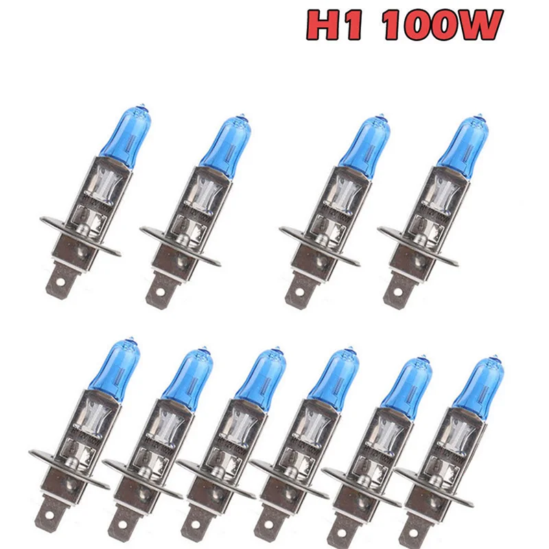 

10x H1 DC 12V 100W 6000K Car Xenon Gas Halogen Headlight Headlamp Lamp Bulbs Blue Shell Aluminum alloy base