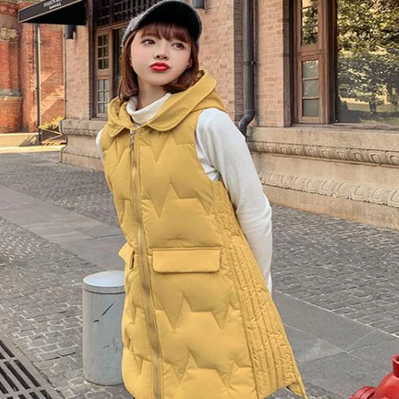 

new Autumn Winter Spring Vest Women Waistcoat Female Sleeveless Jacket Hooded Warm Long Vest Colete Feminino